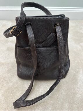 Coach Dark Brown Pebbled Leather Crossbody Bucket Bag